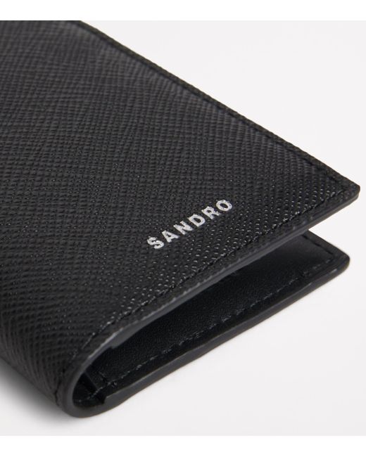 Sandro Black Faux Leather Bifold Card Holder for men