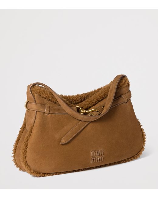 Miu Miu Brown Suede-Shearling Aventure Shoulder Bag