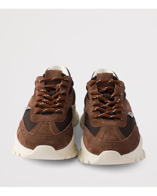 Prada Brown Suede-Mesh Sneakers