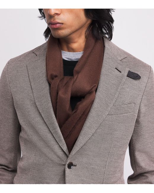 Brioni Brown Fringed Scarf for men
