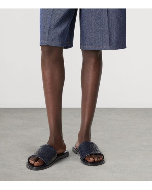 Bottega Veneta Blue Leather Intrecciato Elio Sandals for men