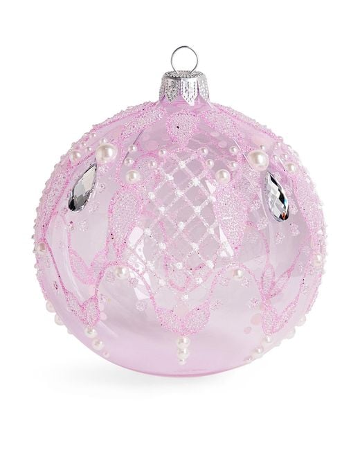 Harrods Pink Glass Glitter Criss-Cross Bauble