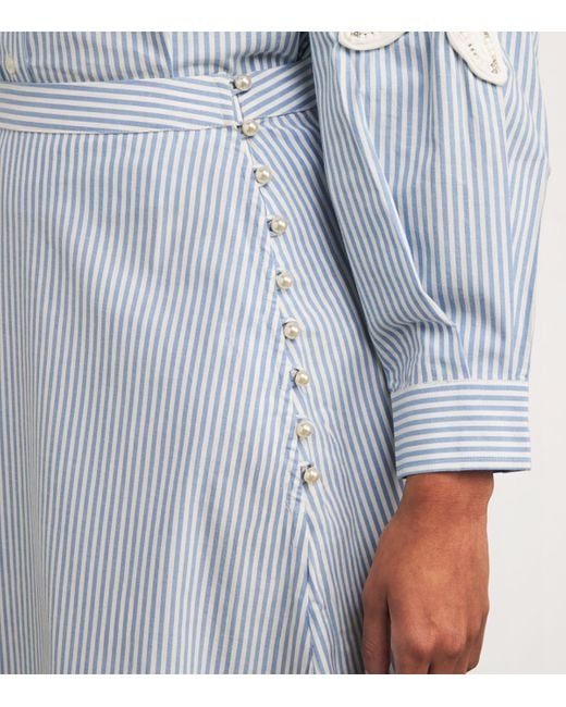 Sandro Blue Cotton-Blend Stripe Midi Skirt
