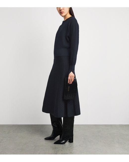 Molli Blue Virgin Wool-Blend Basket-Weave Midi Skirt