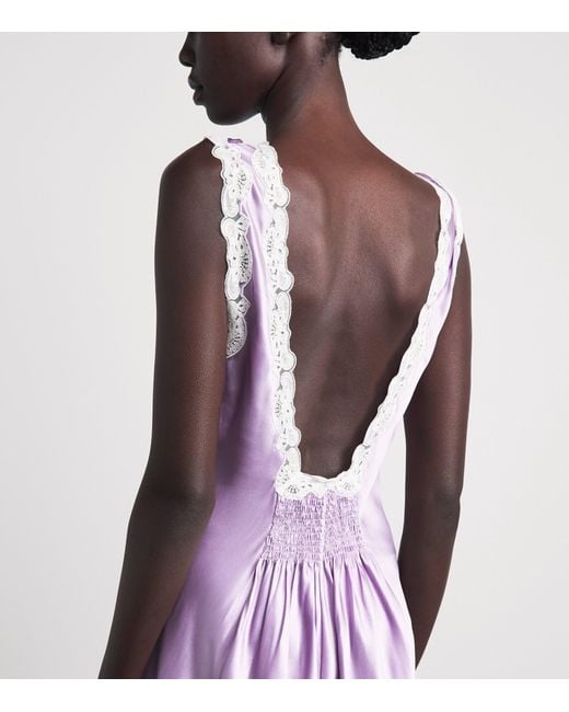 Loretta Caponi Purple Silk-Lace Albina Slip Dress