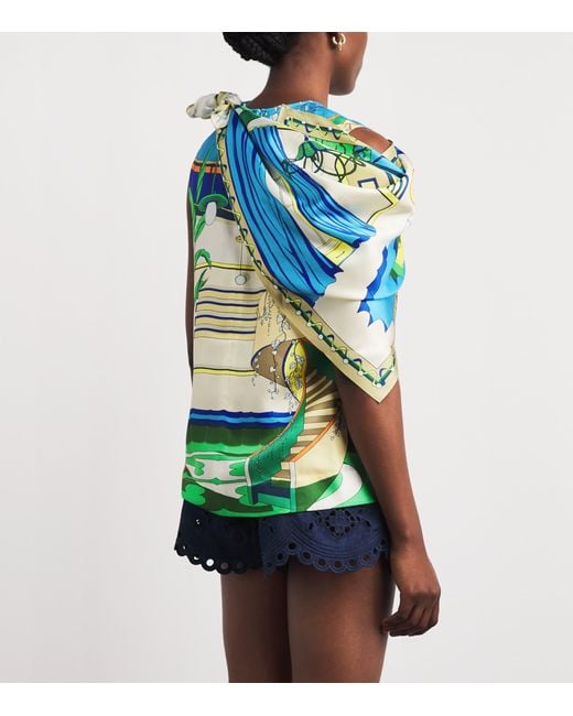 Tory Burch Green Silk Printed Cape And Top