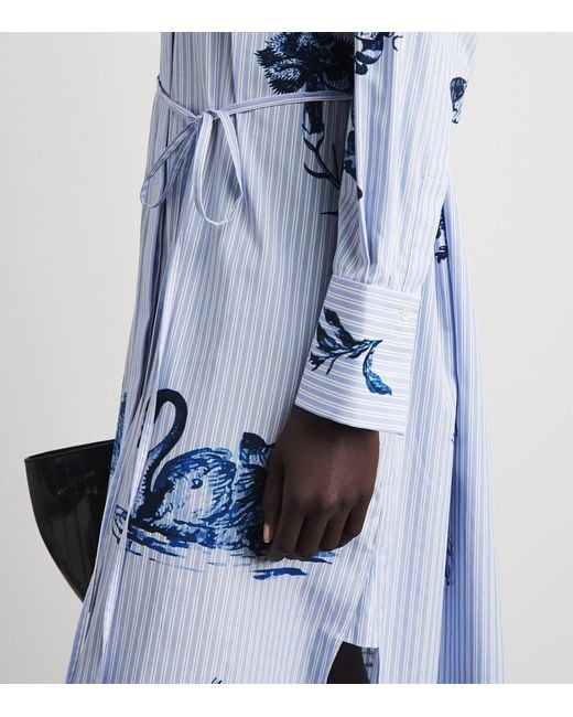 Erdem Blue Floral Stripe Midi Shirt Dress