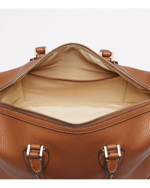Aspinal Brown Leather Midi The Hudson Bowling Bag