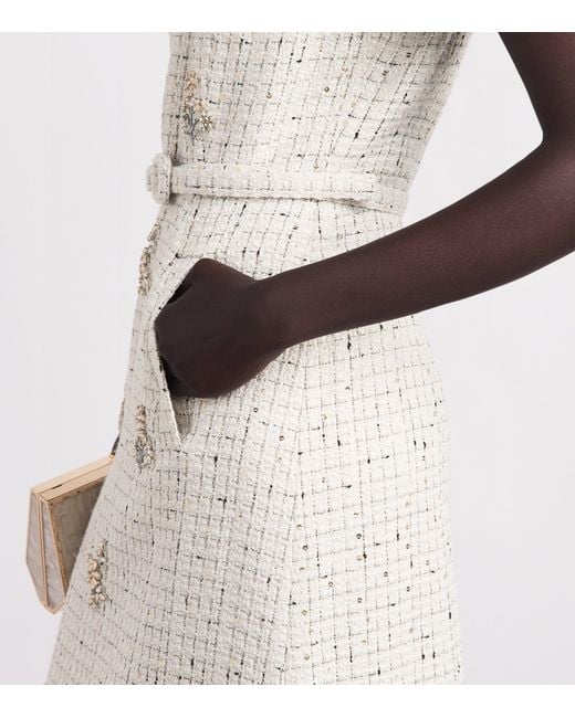 Huishan Zhang White Tweed Genevieve Midi Dress