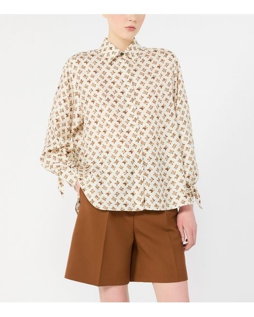 Max Mara White Silk Logo-Print Shirt