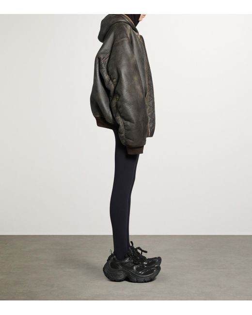 Balenciaga Gray Oversized Hooded Leather Jacket