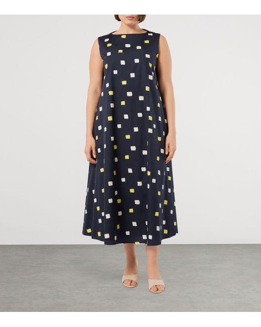 Marina Rinaldi Blue Cotton Printed Terni Midi Dress