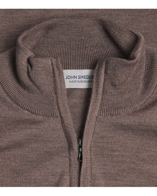 John Smedley Brown Extra Fine Merino Wool Half-Zip Tapton Sweater for men