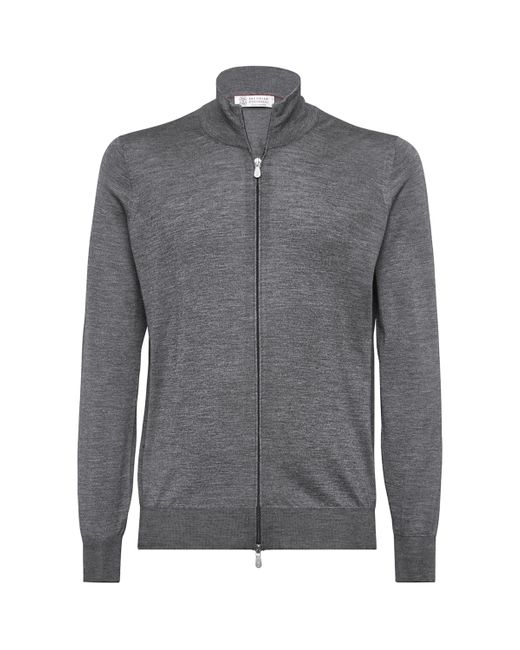 Brunello Cucinelli Gray Cashmere-Silk Cardigan for men