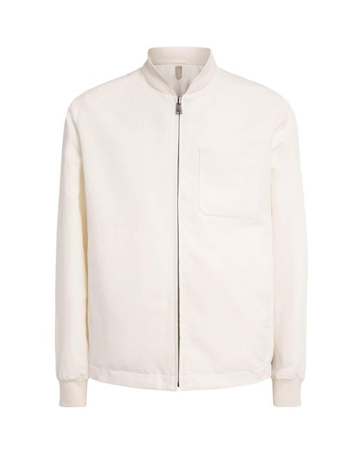 Canali White Linen-Silk Bomber Jacket for men