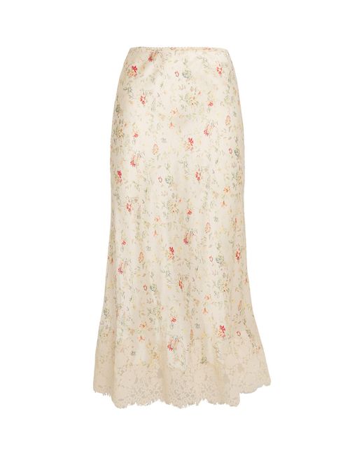 Doen Natural Dôen Silk Floral Elowen Midi Skirt