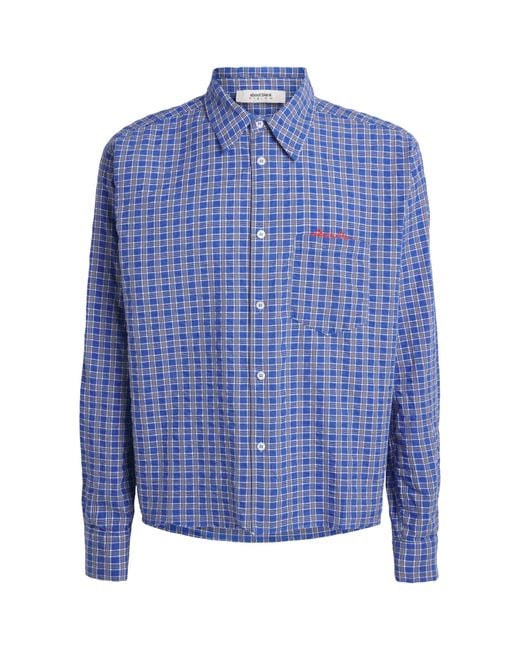 About Blank Blue Cotton Raw-Hem Check Shirt for men