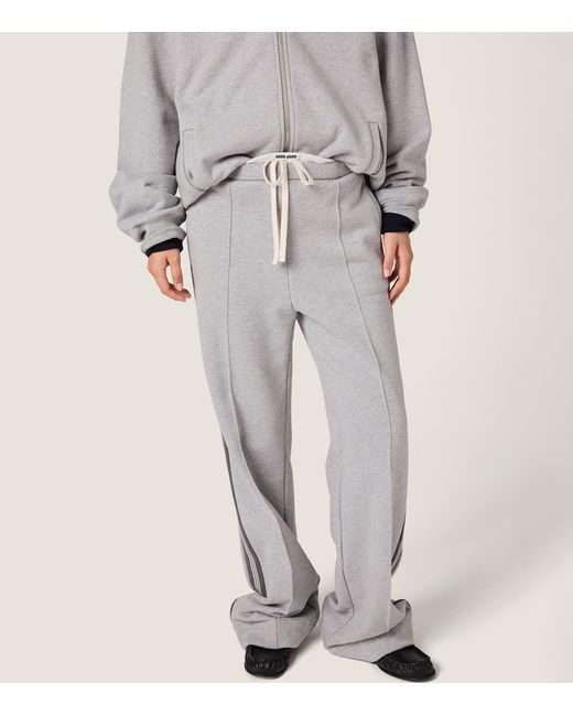 Miu Miu Gray Cotton Fleece Stripe Sweatpants