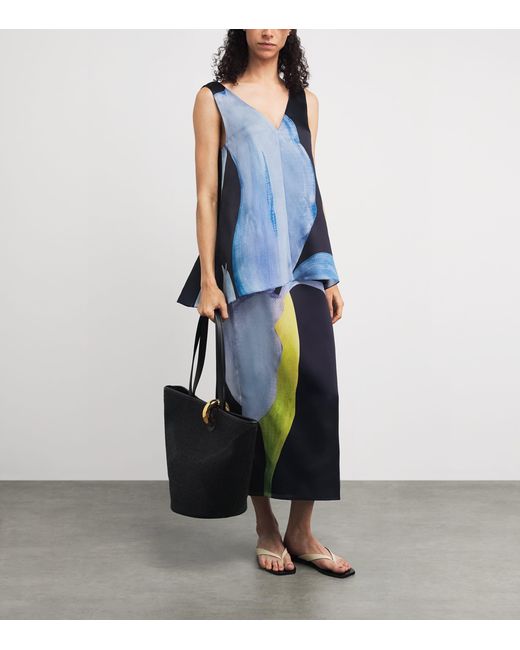 Lafayette 148 New York Blue Silk Iris Print Midi Skirt