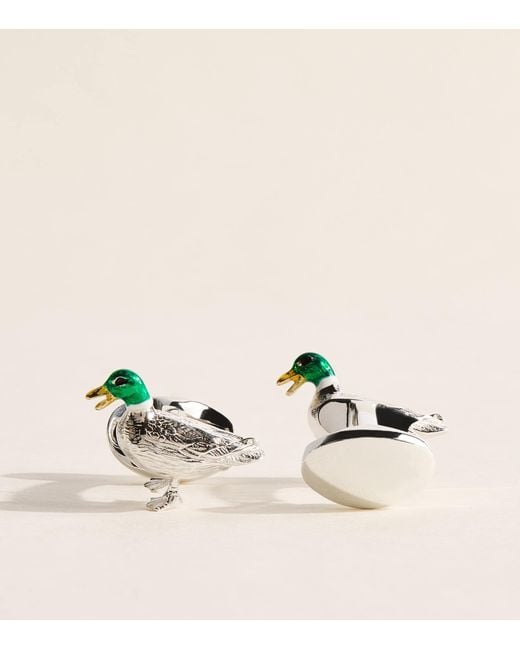 Deakin & Francis Natural Sterling And Enamel Duck Cufflinks for men