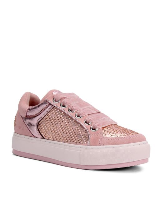 Kurt Geiger Pink Embellished Leather Southbank Sneakers