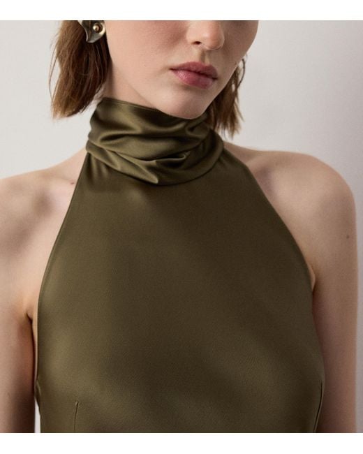 Ralph Lauren Green Chilton Stretch Satin Halter Evening Dress