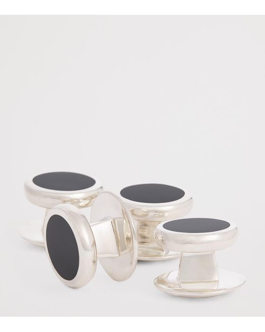 Deakin & Francis White Sterling And Onyx Round Cufflinks for men