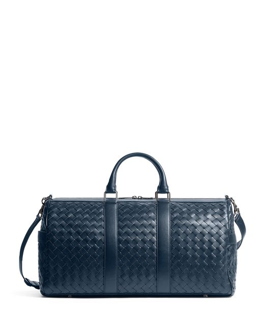 Bottega Veneta Blue Leather Intrecciato Duffle Bag for men