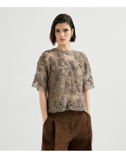 Brunello Cucinelli Natural Mohair-Blend Whispering Bloom T-Shirt