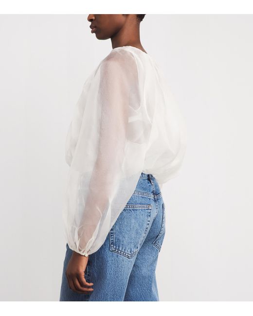 FRAME White Silk Balloon Blouse