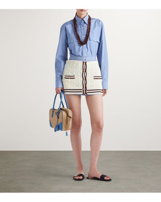 Prada Blue Cotton Striped Mini Skirt