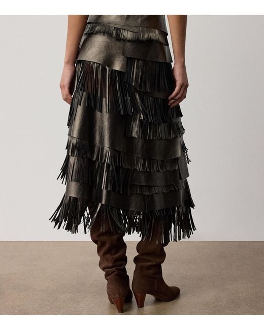 Ralph Lauren Black Leather Fringe Belinda Skirt