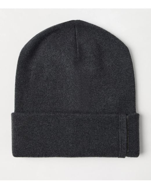 Brunello Cucinelli Blue Cashmere Ribbed Beanie