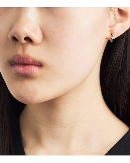 Suzanne Kalan Metallic Diamond And Emerald Thin Mix Huggie Earrings