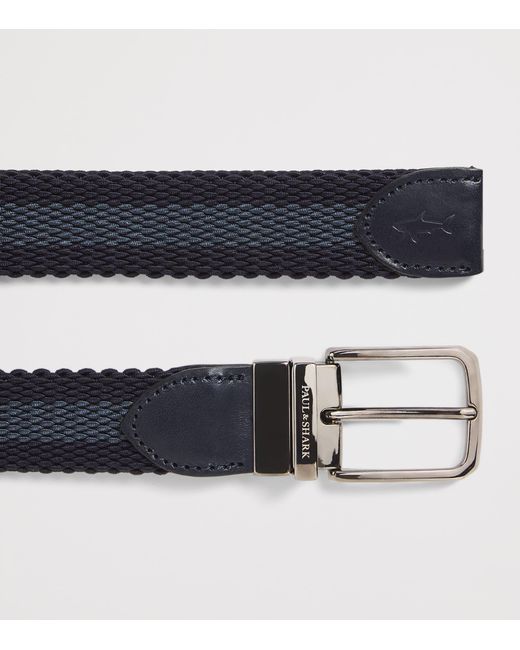 Paul & Shark Blue Cotton-Leather Woven Reversible Belt for men