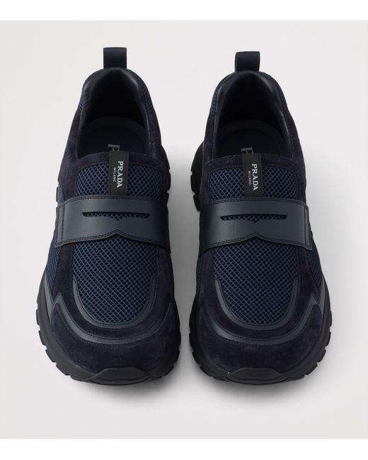 Prada Blue Leather-Mesh Sneakers for men