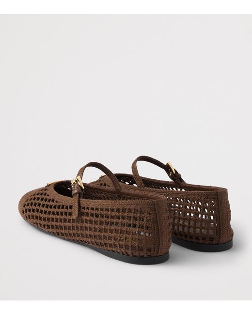 Prada Brown Crochet Triangle Ballet Flats