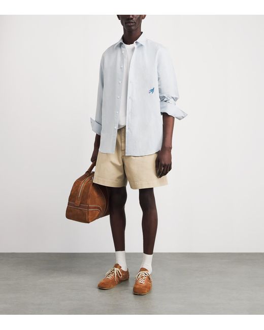 Paul Smith Blue Cotton-Linen Embroidered Oxford Shirt for men