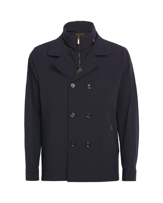 Moorer Blue Water-Repellent Volmer-Kn Pea Coat for men
