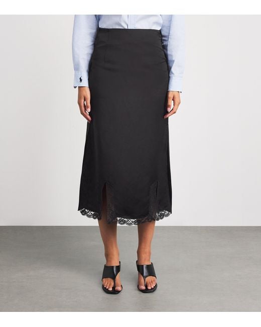 Sandro Black Lace-Detail Midi Skirt
