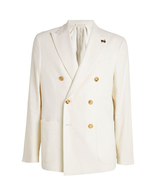 Pal Zileri White Cotton-blend Double-breasted Blazer for men