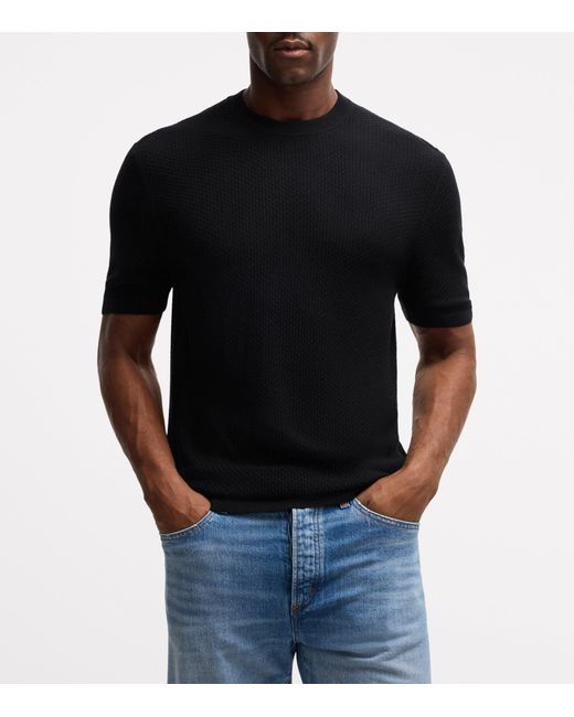 Boss Black Silk Knitted T-Shirt for men