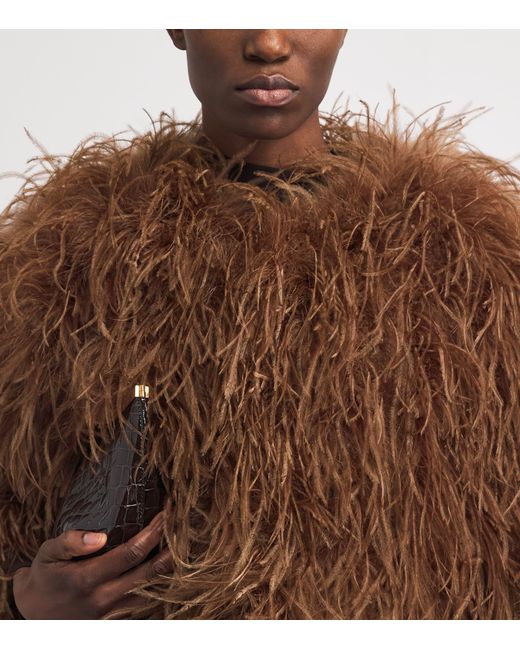 Yves Salomon Brown Ostrich Feather Jacket