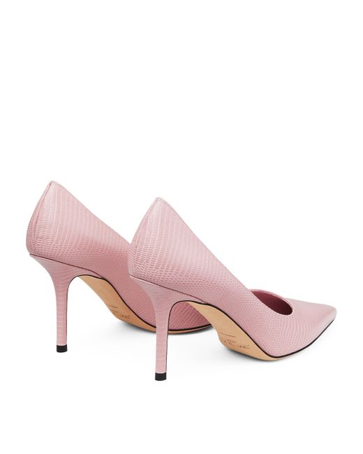 Jimmy Choo Pink Love 85 Leather Lizard Print Heeled Courts