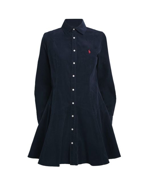 Polo Ralph Lauren Blue Cotton Corduroy Mini Shirt Dress