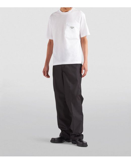 Prada White Cotton And Re-nylon Pocket T-shirt for men