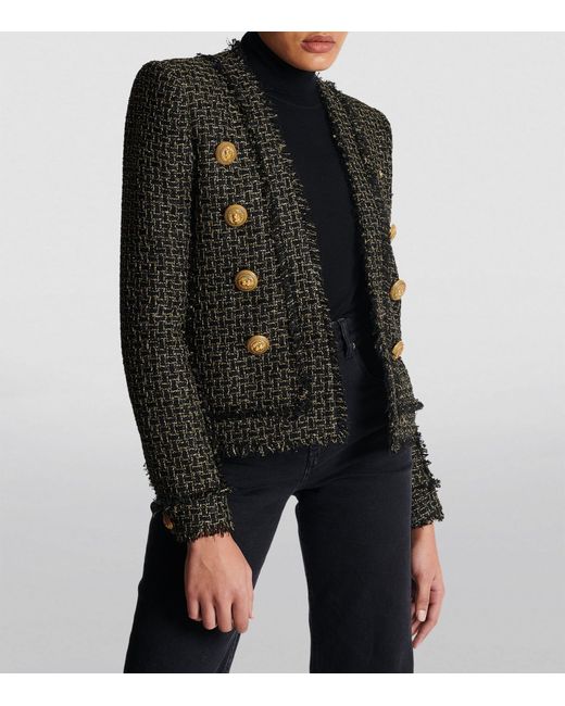 Balmain Black Tweed Collarless Jacket