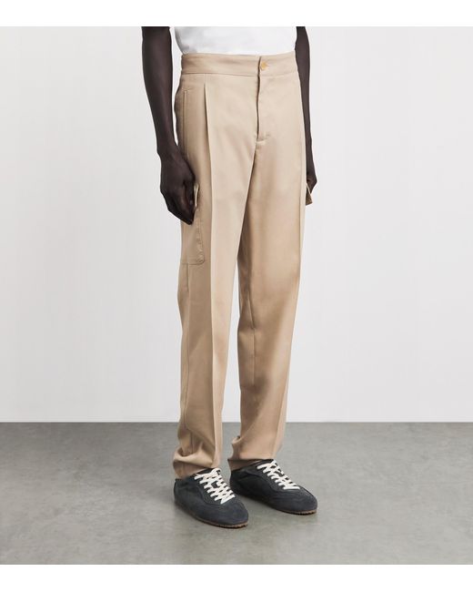 Isaia Natural Cotton-Silk Pleated Cargo Trousers for men
