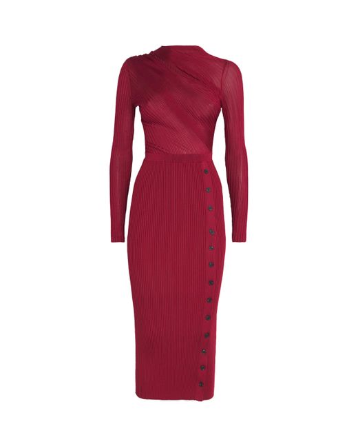 Self-Portrait Red Button-Detail Midi Dress