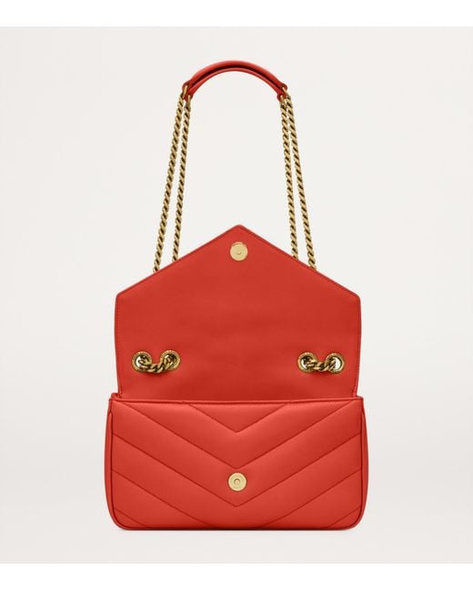 Saint Laurent Red Small Leather Loulou Shoulder Bag